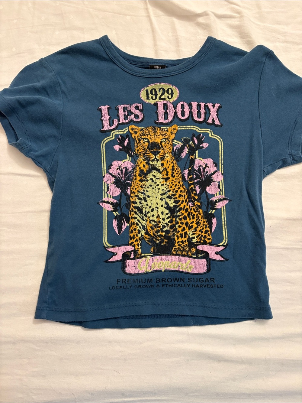 Urban Outfitters Blue Short-Sleeve Leopard Graphic Tee